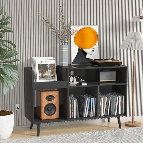 Mid-Century Record Player Stand with Vinyl Record Cabinet M225380