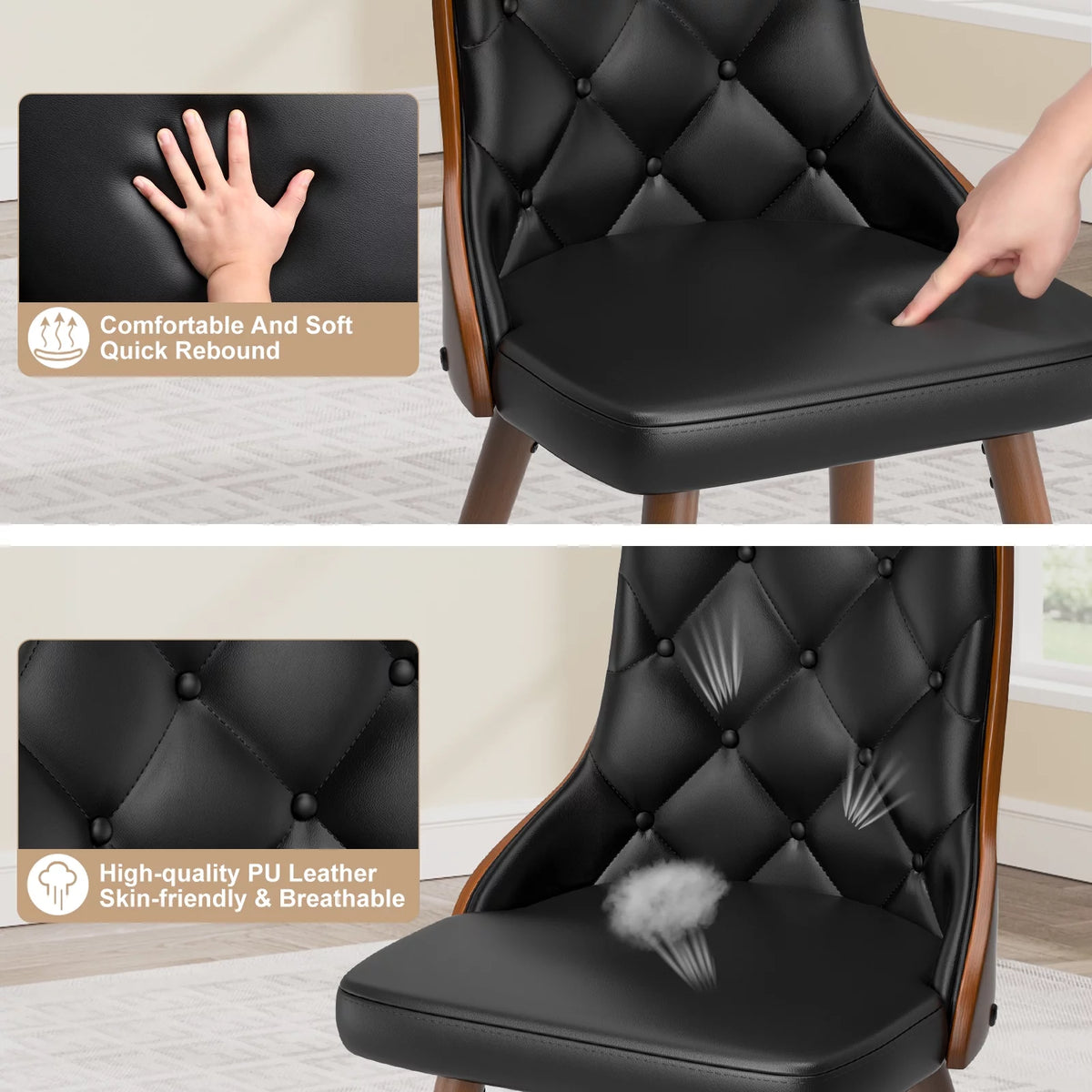Black Set of 2 PU Leather Upholstered Dining Chairs H674