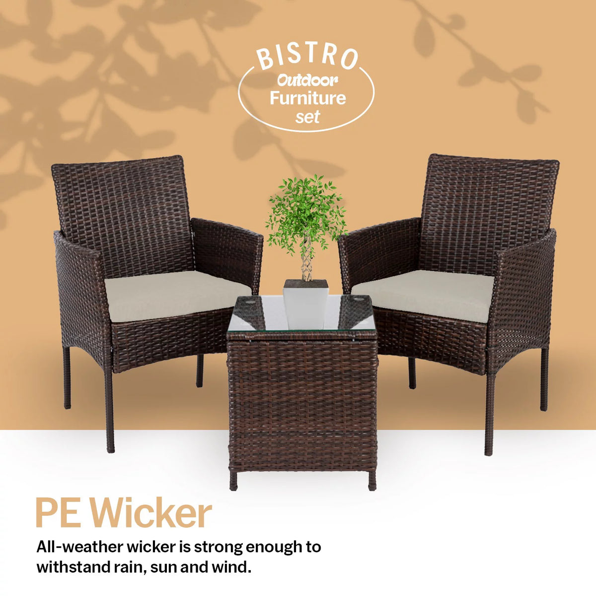 3 Piece Rattan Bistro Patio Furniture Set W73643