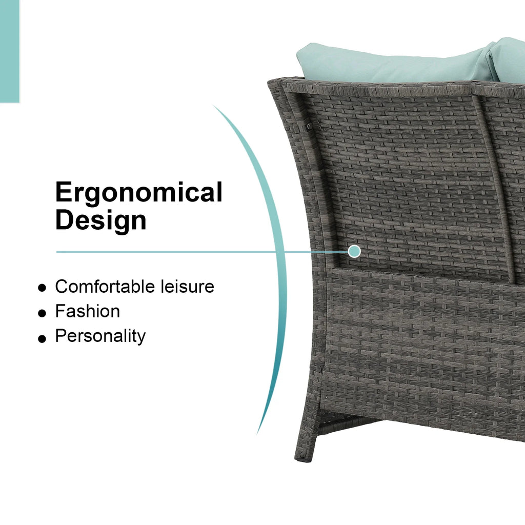 Grey Rattan 2-Piece Outdoor Patio Furniture Set with Green Cushions V489