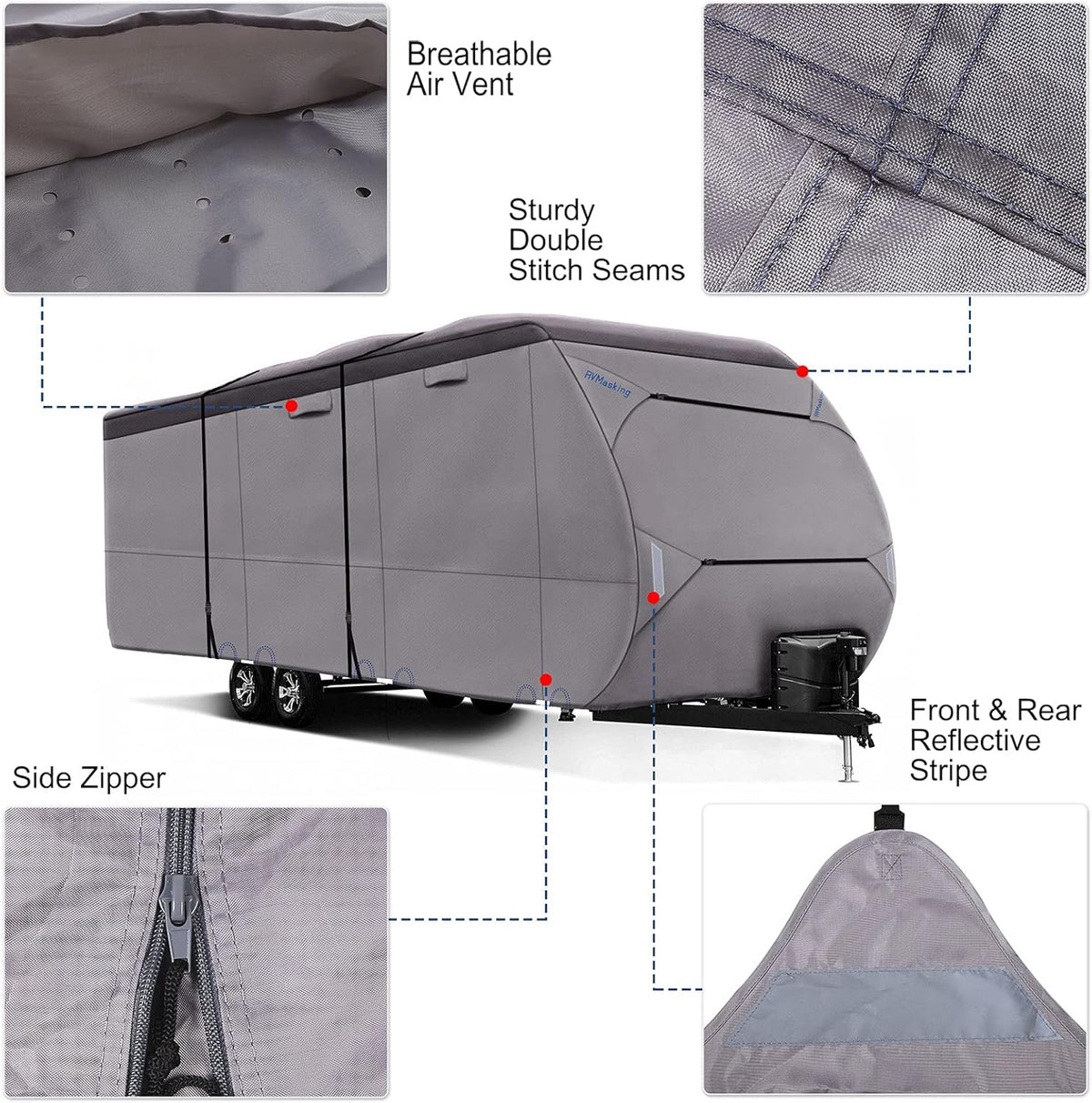 Waterproof 500D Travel Trailer Cover with 4 Tire Covers, Tongue Jack Cover P7122