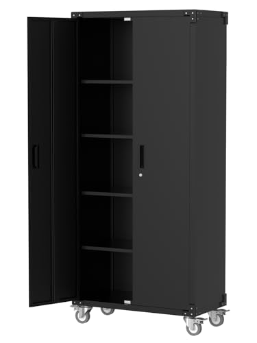 Metal Storage Cabinet with Wheels, Steel Tool Cabinet with Pegboard and 4 Adjustable Shelves N542585
