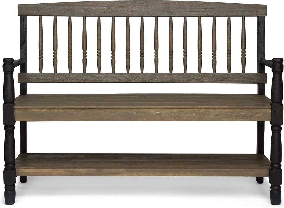 Gray and Black Acacia Wood Bench with Shelf U597