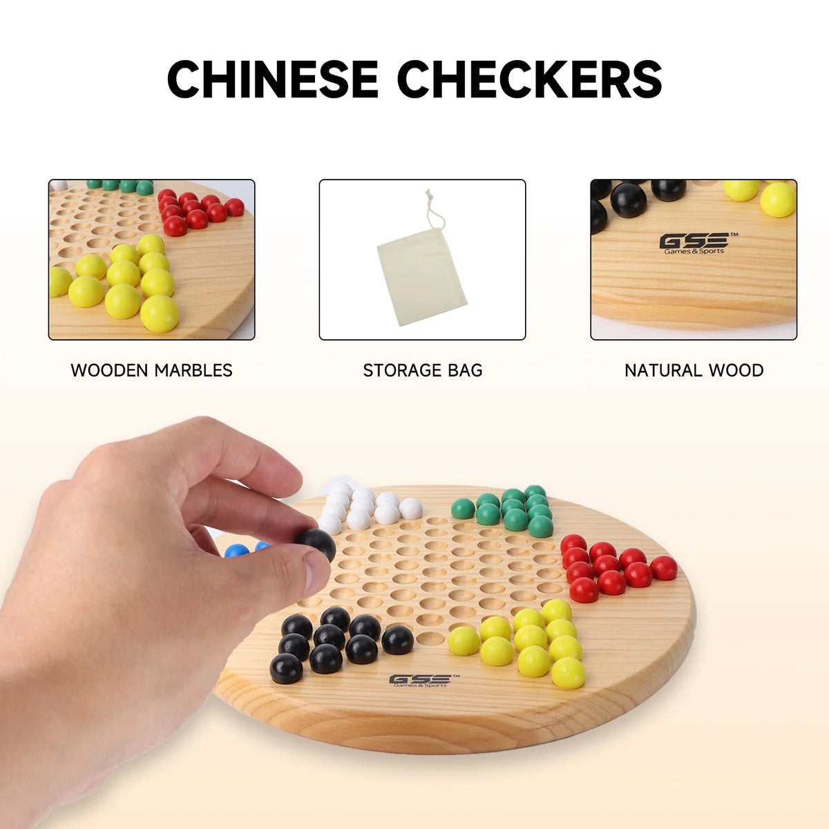 11.5" Wooden Chinese Checker Board Game with 66 Wood Marbles U6441
