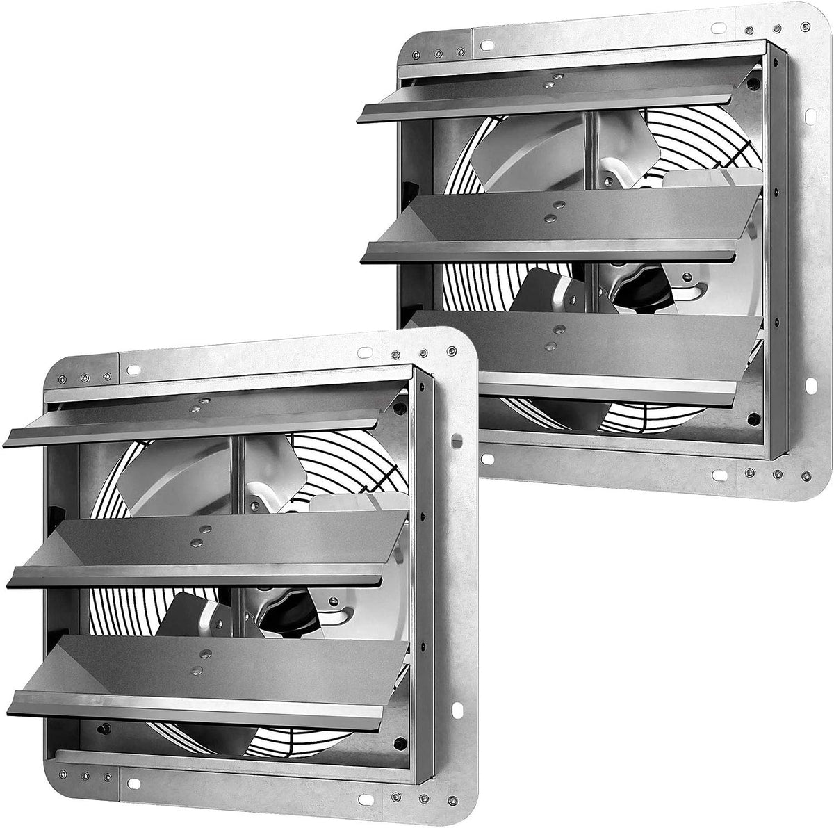 14 Inch Shutter Exhaust Fan Aluminum, 1650RPM, 1000 CFM, 2-Pack, Silver A66361