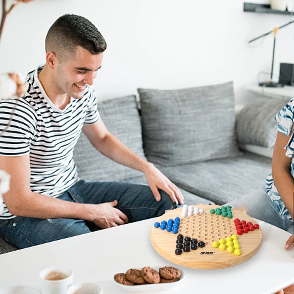 11.5" Wooden Chinese Checker Board Game with 66 Wood Marbles U6441