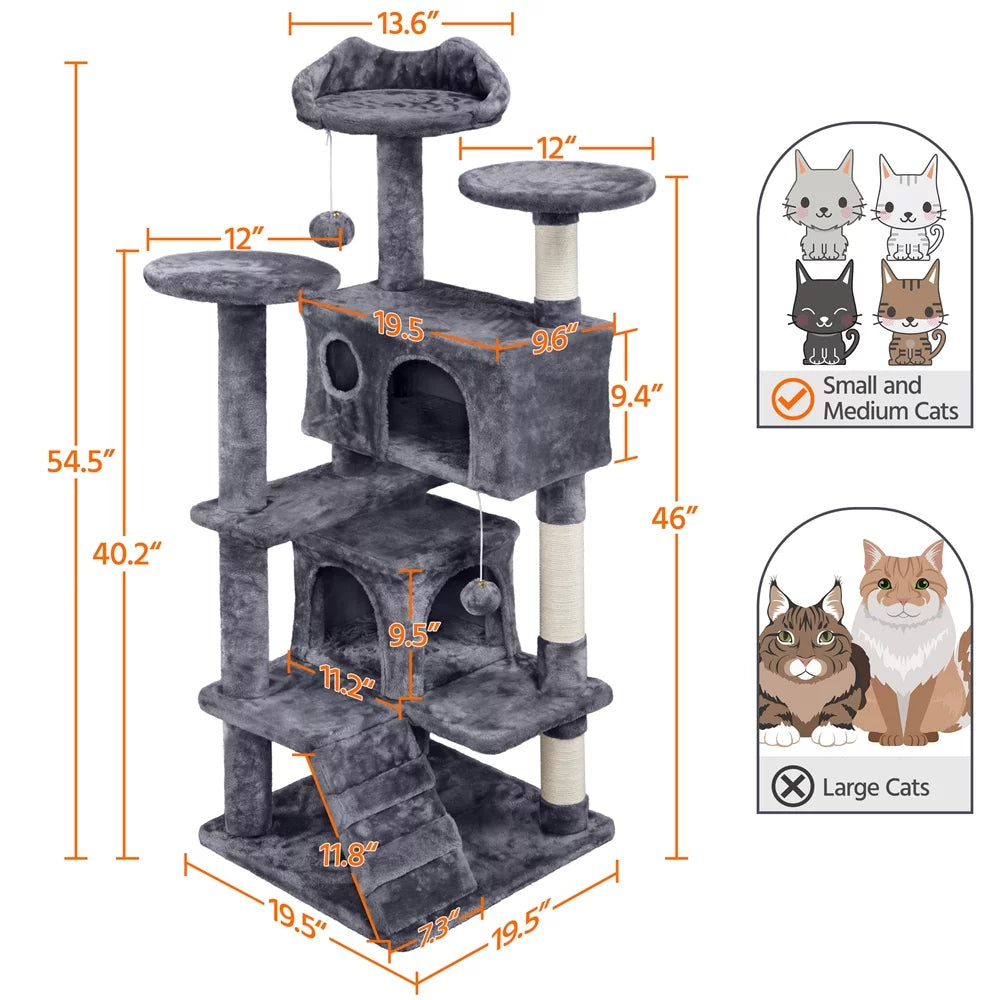Dark Gray Cat Tree Condo with Scratching Post Tower F505