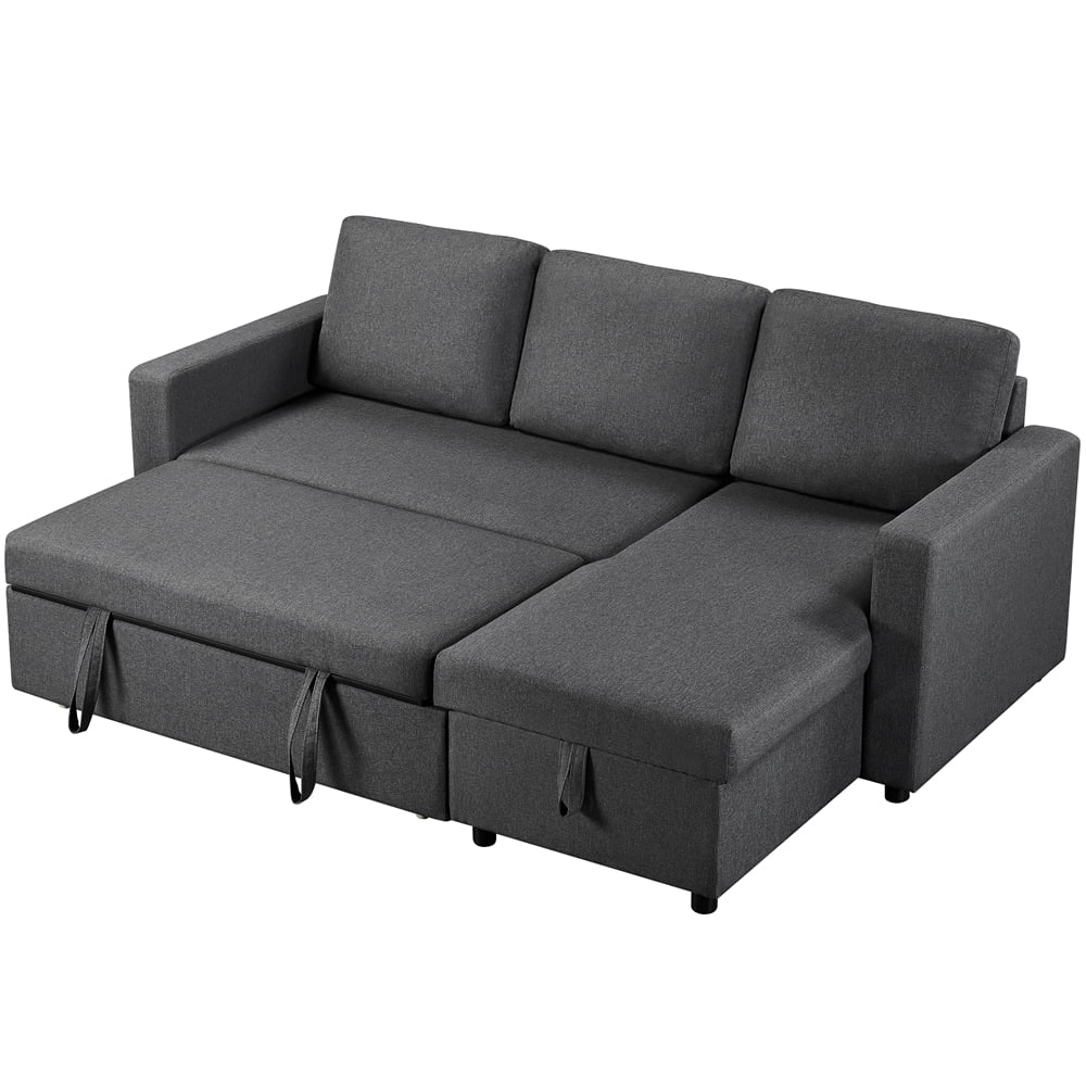 Light Gray Reversible Sleeper Sofa with Pull Out Bed and Storage Q39495