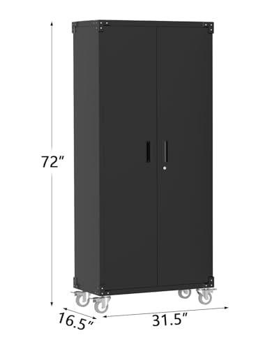 Metal Storage Cabinet with Wheels, Steel Tool Cabinet with Pegboard and 4 Adjustable Shelves N542585