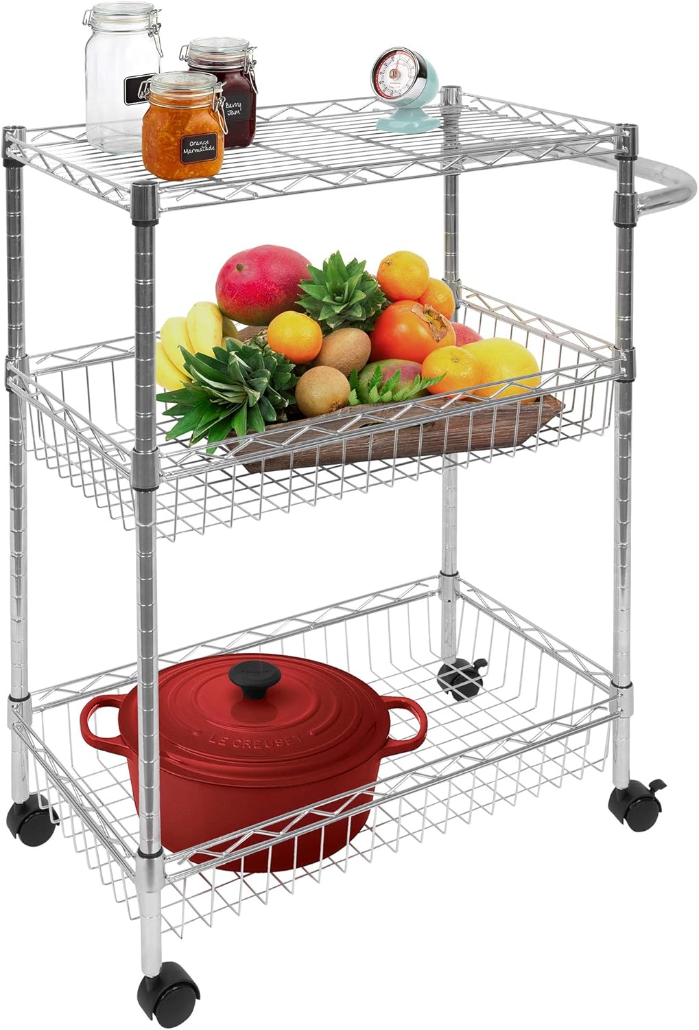 3-Tier Silver Metal Rolling Cart with Wheels A380612