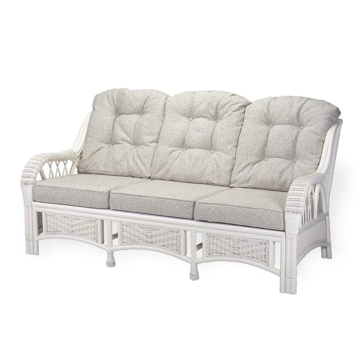 Rattan Wicker Living Room Set 4 Pieces: 2 Lounge Chair ThreeSeater/Sofa Coffee Table White Color with Cushion V807
