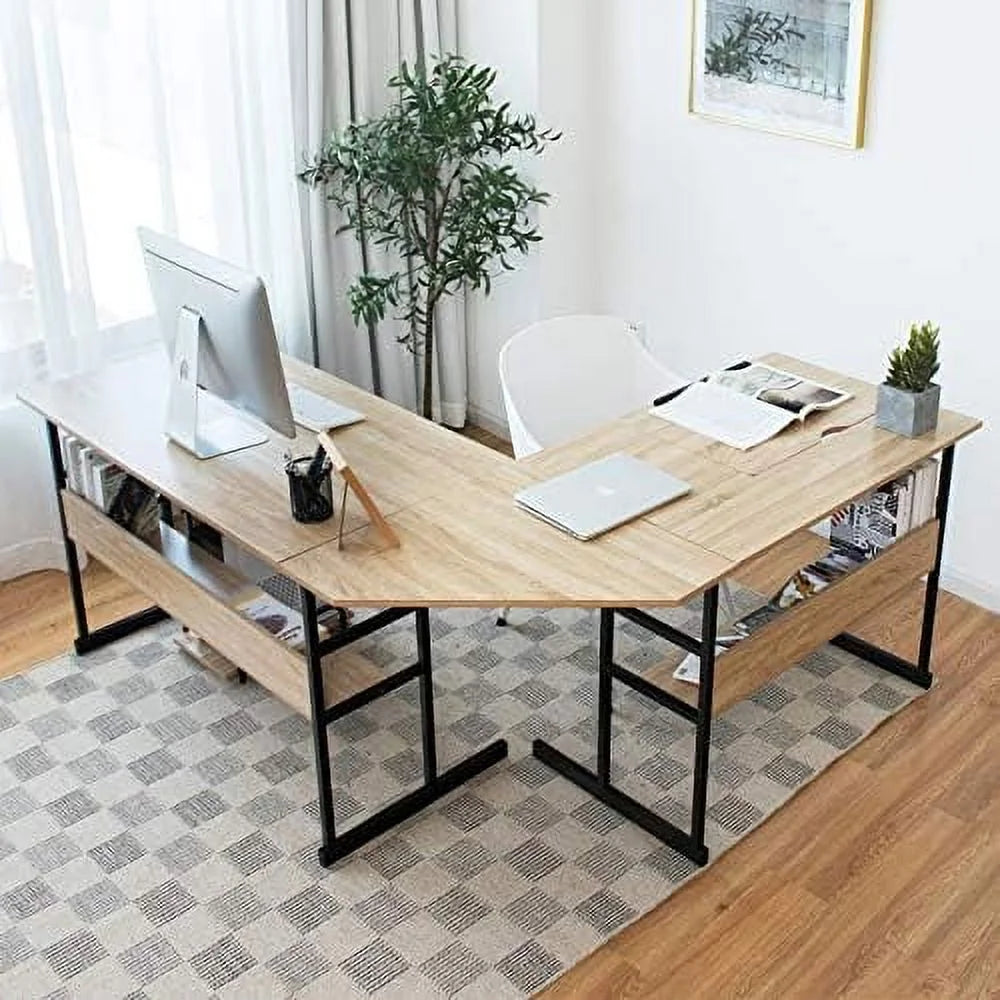 67 inches L-Shaped Corner Computer Desk with Bookshelves C732