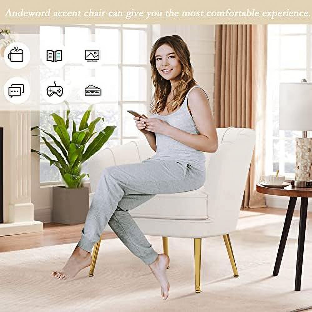 Velvet Accent Chair with Ottoman, Golden Metal Legs M6167