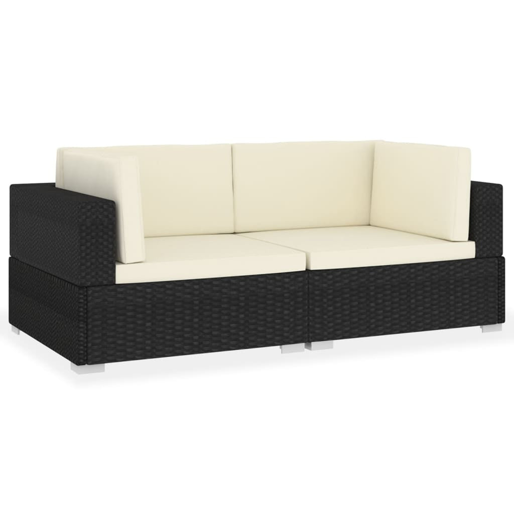 Black Poly Rattan Patio Sofa Set with Cushions Y4405