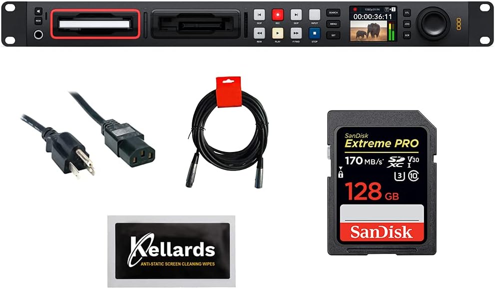 HyperDeck Studio HD Pro Bundle with 128GB Memory Card, XLR Cable, and Screen Cleaning Wipes F86415