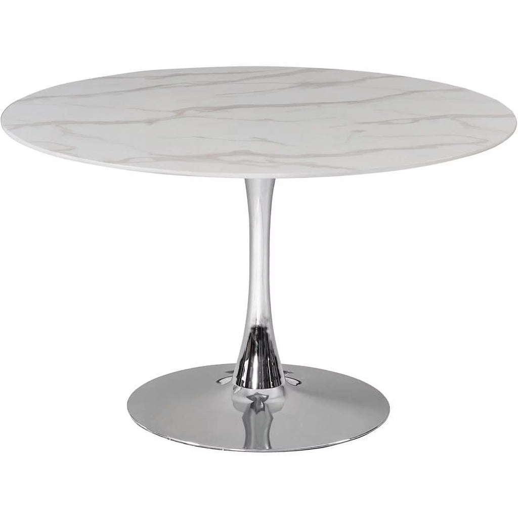 48" Round Faux Marble Top Dining Table with Chrome Base N387015