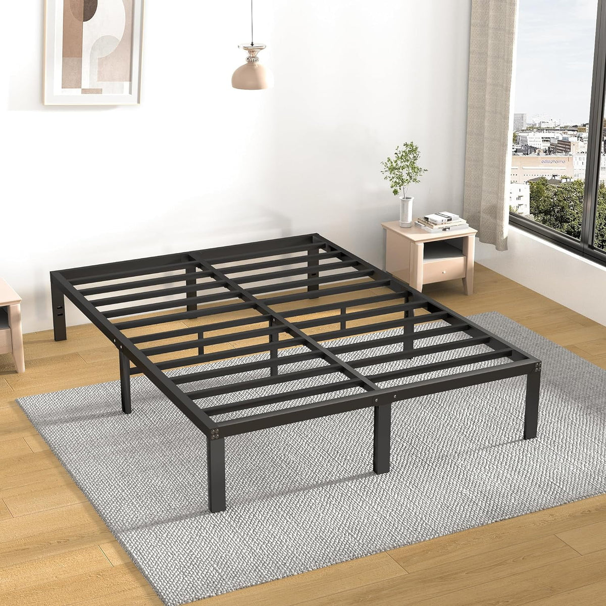 14 Inch King Size Platform Bed Frame with Metal Slats C623867