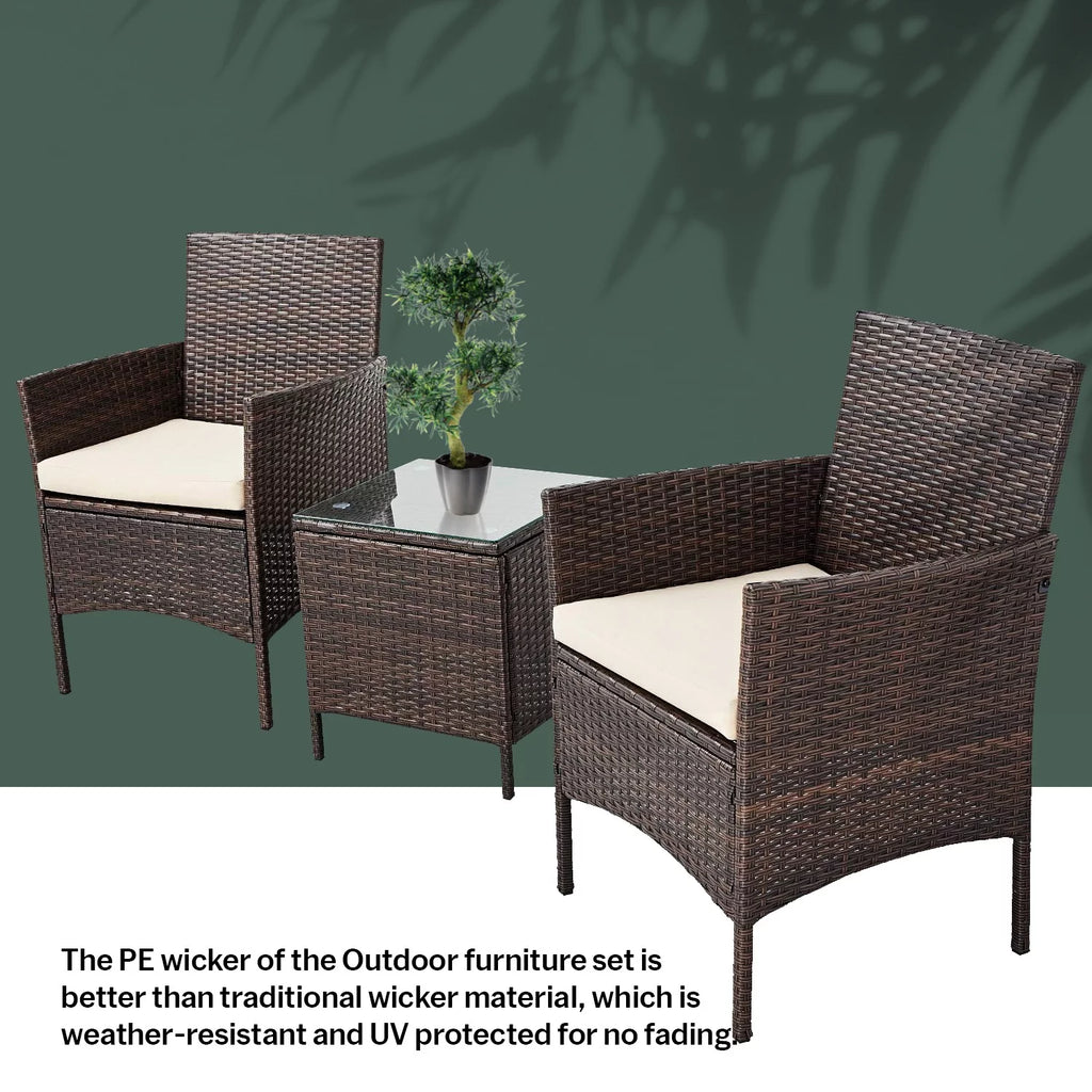 3 Piece Rattan Bistro Patio Furniture Set W73643
