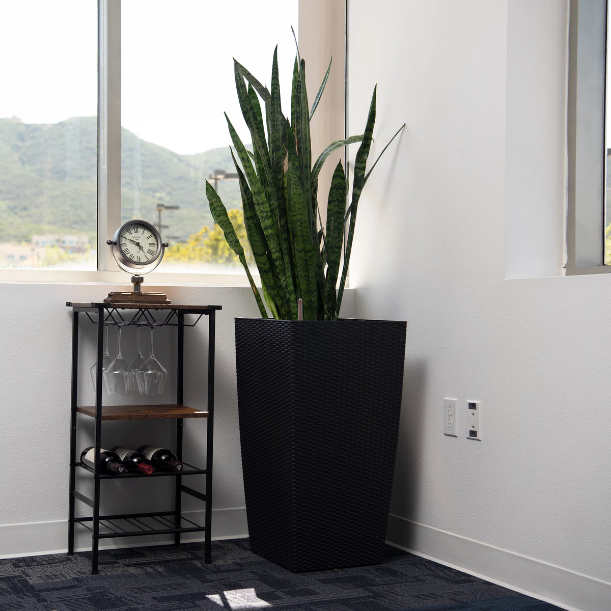 30" Black Rattan Self Watering Square Planter Pot E773