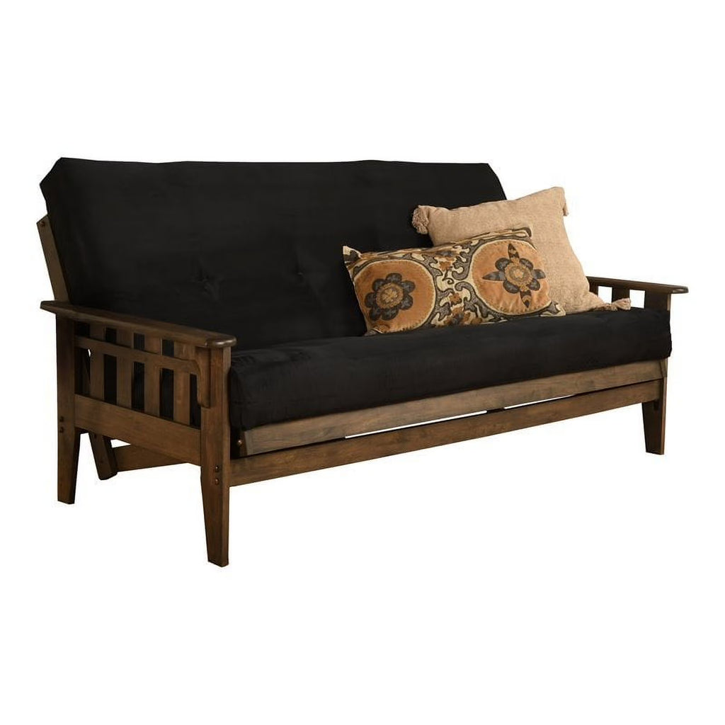 Queen Futon with Fabric Mattress in Black/Rustic Walnut J704647